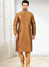Brown Colour New Design Jacquard Silk Brocade Festive Wear Latest Kurta Pajama Mens Collection 1219-1005